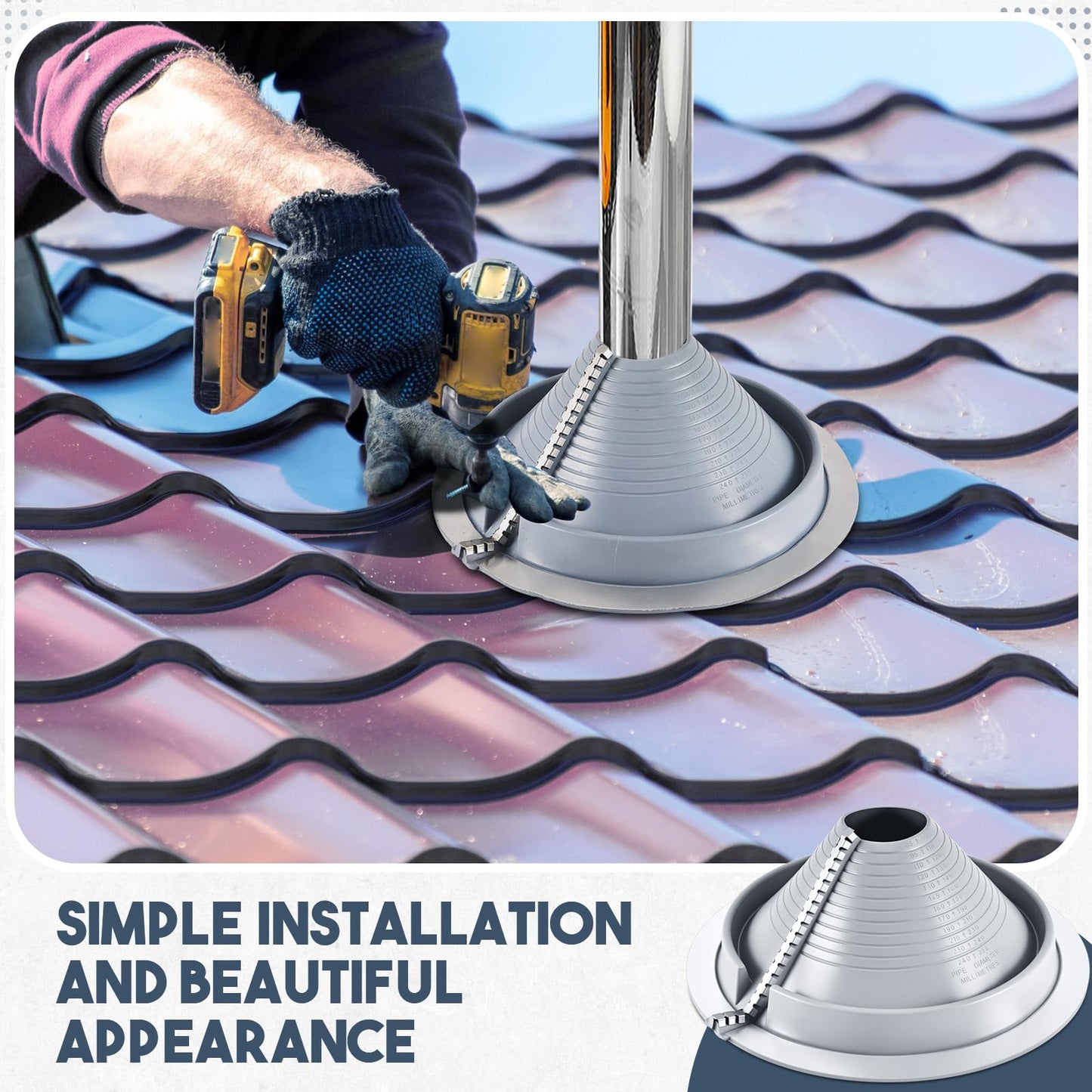 1 Pack #3 Epdm Roof Pipe Flashing Boots 3-1/4" - 10" Pipe Flexible Metal Roof Vent Pipes Flashing, Retrofit Roofs Jack Boot with Aluminum Base for Metal Roofs Repair