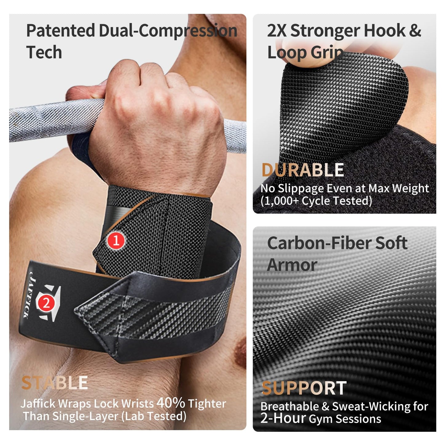 Jaffick Wrist Wraps for Weightlifting & 21" Double-Layer Wrist Support with Heavy Duty Thumb Loop for Powerlifting Competition CrossFit, Bodybuilding, Deadlifting Men & Women