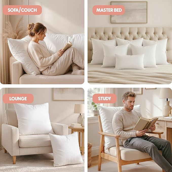 Utopia Bedding 26x26 Pillow Inserts, Set of 2, White – Indoor Decorative Throw Pillows for Bed, Sofa & Couch – Soft, Supportive & Fluffy Cushion Inserts