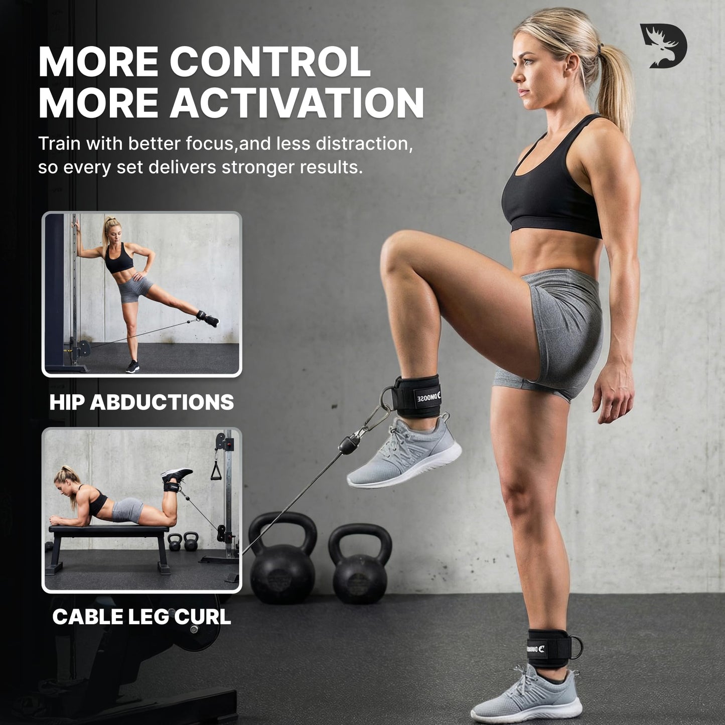 DMoose Ankle Strap for Cable Machine Attachments - Gym Ankle Cuff for Kickbacks, Glute Workouts, Leg Extensions, Curls, Booty Hip Abductors Exercise for Men Women