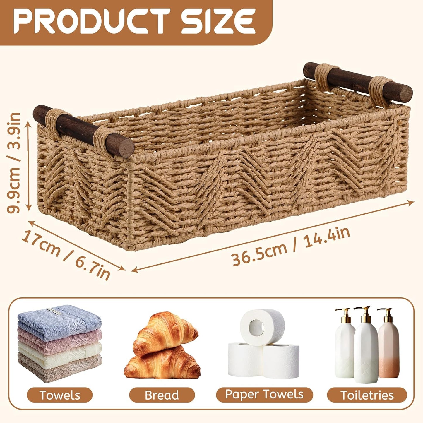 Skiennix Bathroom Baskets - Decorative Storage with Handle for Countertop & Toilet Paper | Cream Set