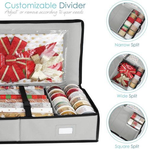 Hearth & Harbor Wrapping Paper Storage Container - Tear-Proof Christmas Gift Wrap Organizer | Fits Up to 22 Rolls, Silver