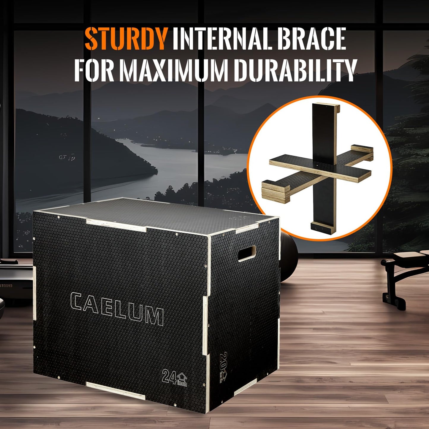 CAELUM 3-in-1 Wooden Plyo Box – 400lbs Heavy-Duty Jump Box for Home & Gym, Non-Slip Plyometric Box for Step-Ups, Squats & Strength Training