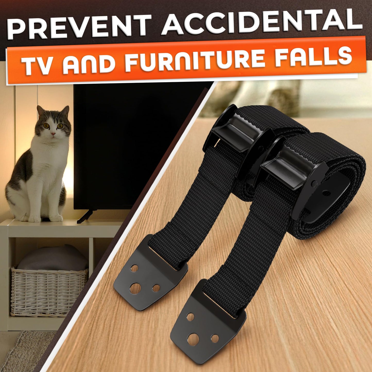 TV Straps Safety for Flat Screen - Anti-Tip TV Safety Straps for Furniture Anchoring, Easy to Setup and Hold-Up to 330 lbs, Adjustable 19"-39" Length Flexible Nylon, Wear-Resistant