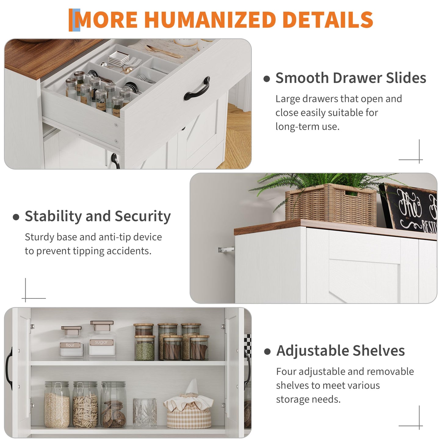 GarveeHome 71" Pantry Cabinet with Charging Station, Tall Kitchen Pantry Storage Cabinet with Microwave Stand, Farmhouse Kitchen Hutch with Countertop & 2 Drawers for Living Room, Dining Room, White