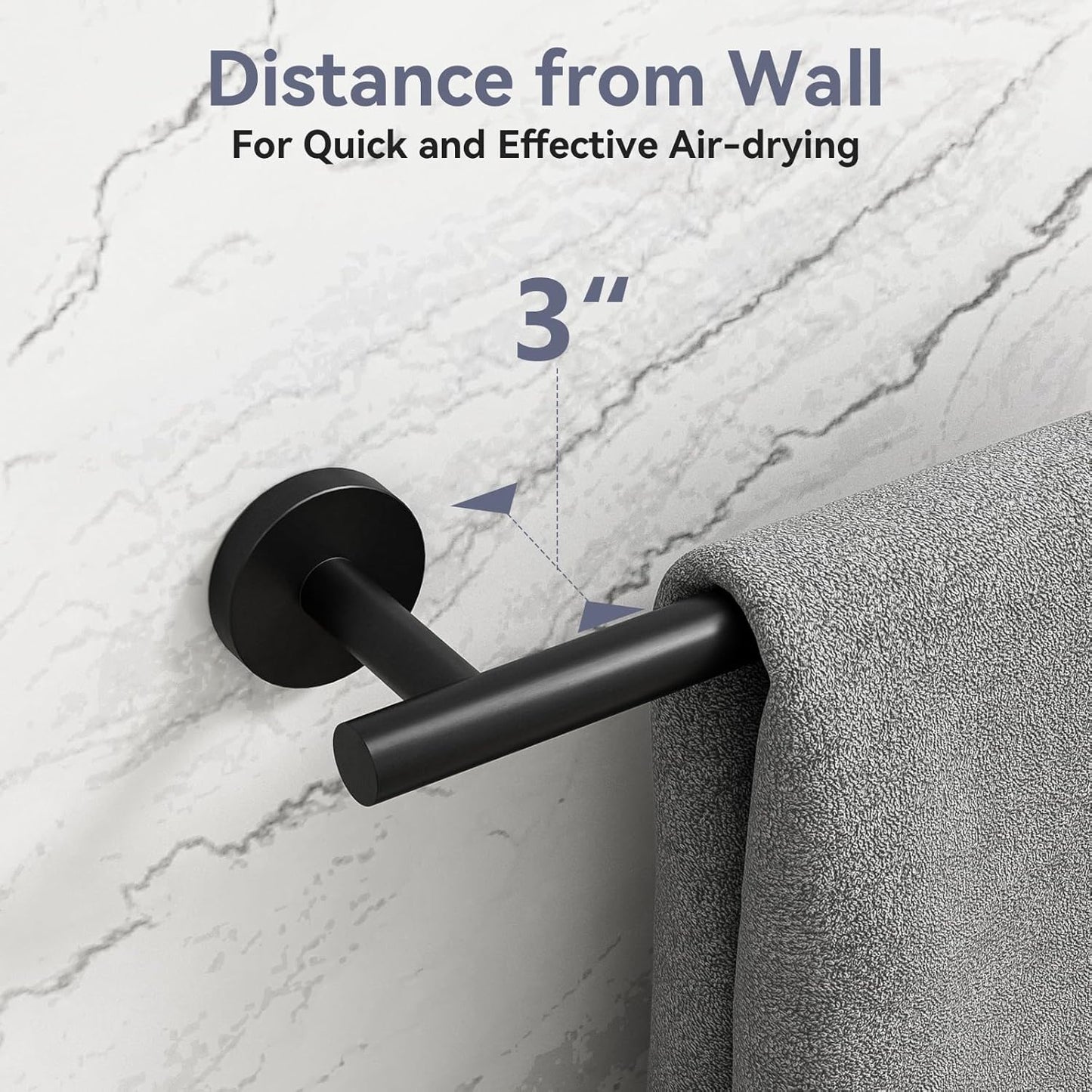 Skiennix Matte Black Towel Bar - 24 Inch Wall-Mounted Towel Holder | Durable SUS304 Stainless Steel