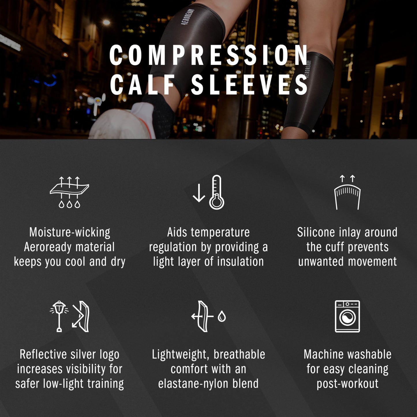 adidas Aeroready Compression Calf Sleeves, Lightweight, Moisture-Wicking Calf Compression Sleeves