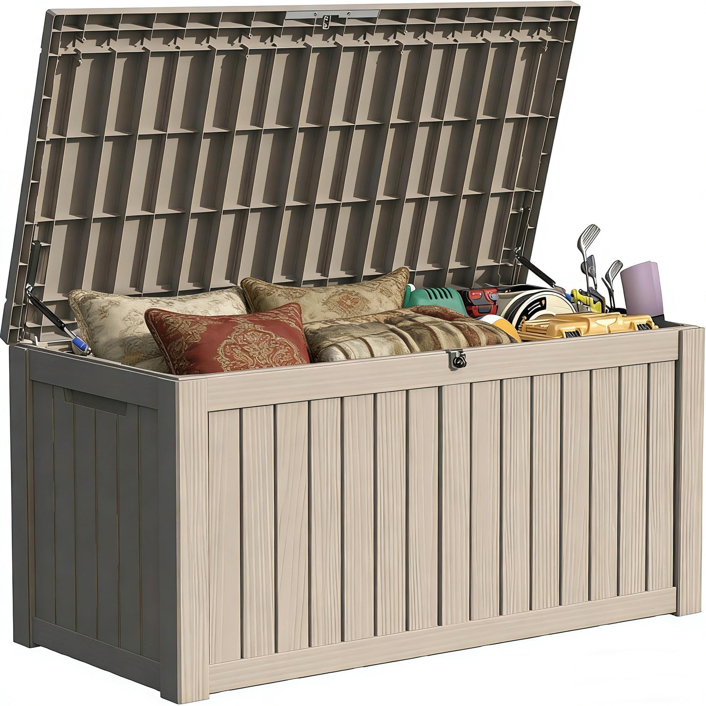Yardgrace 150 Gallon Outside Storage Box & Bench,Lockable&Waterproof Storage Organizer for Patio Furniture Accessories, Indoor Storage for Cushion, Slate Grey