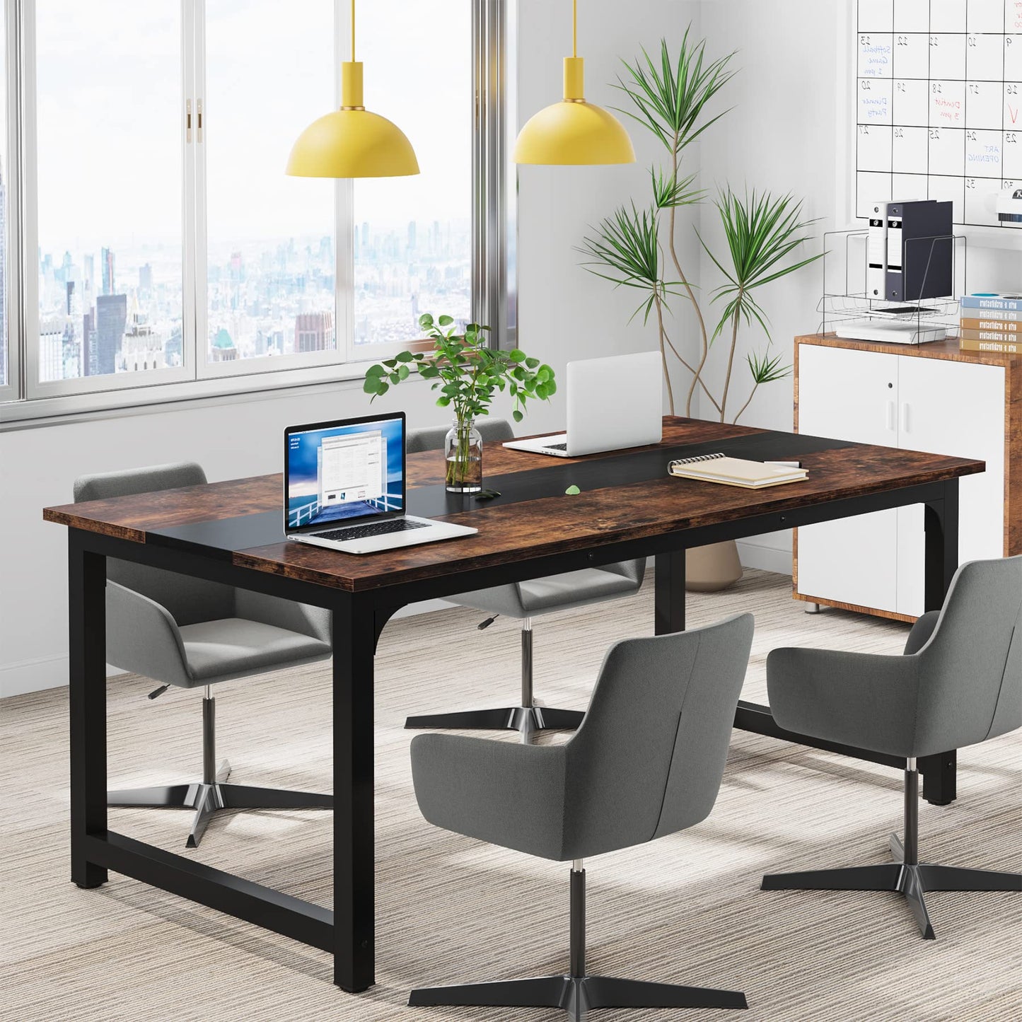 Tribesigns Modern Computer Desk, 63 x 31.5 inch Large Office Desk Computer Table Study Writing Desk Workstation for Home Office, Rustic/Black