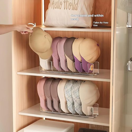 Clear Acrylic Baseball Cap Organizer Rack - Space-Saving 2-Pack Holds 14 Hats for Closet or Entryway