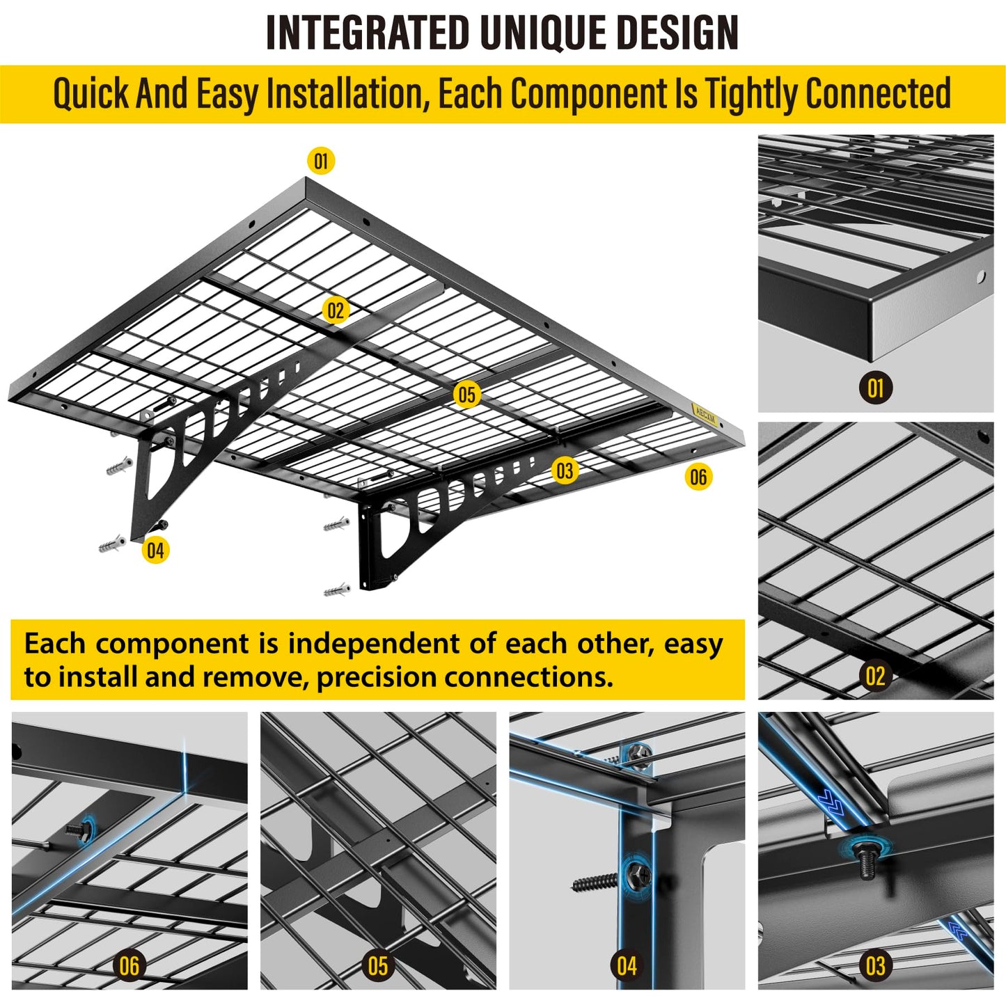 Aecxm 2x3ft 2Pack Wire Shelving Unit Heavy Duty Garage Storage Shelves Wall Mounted Black 560lbs Load Capacity（24-inch-by-36-inch）
