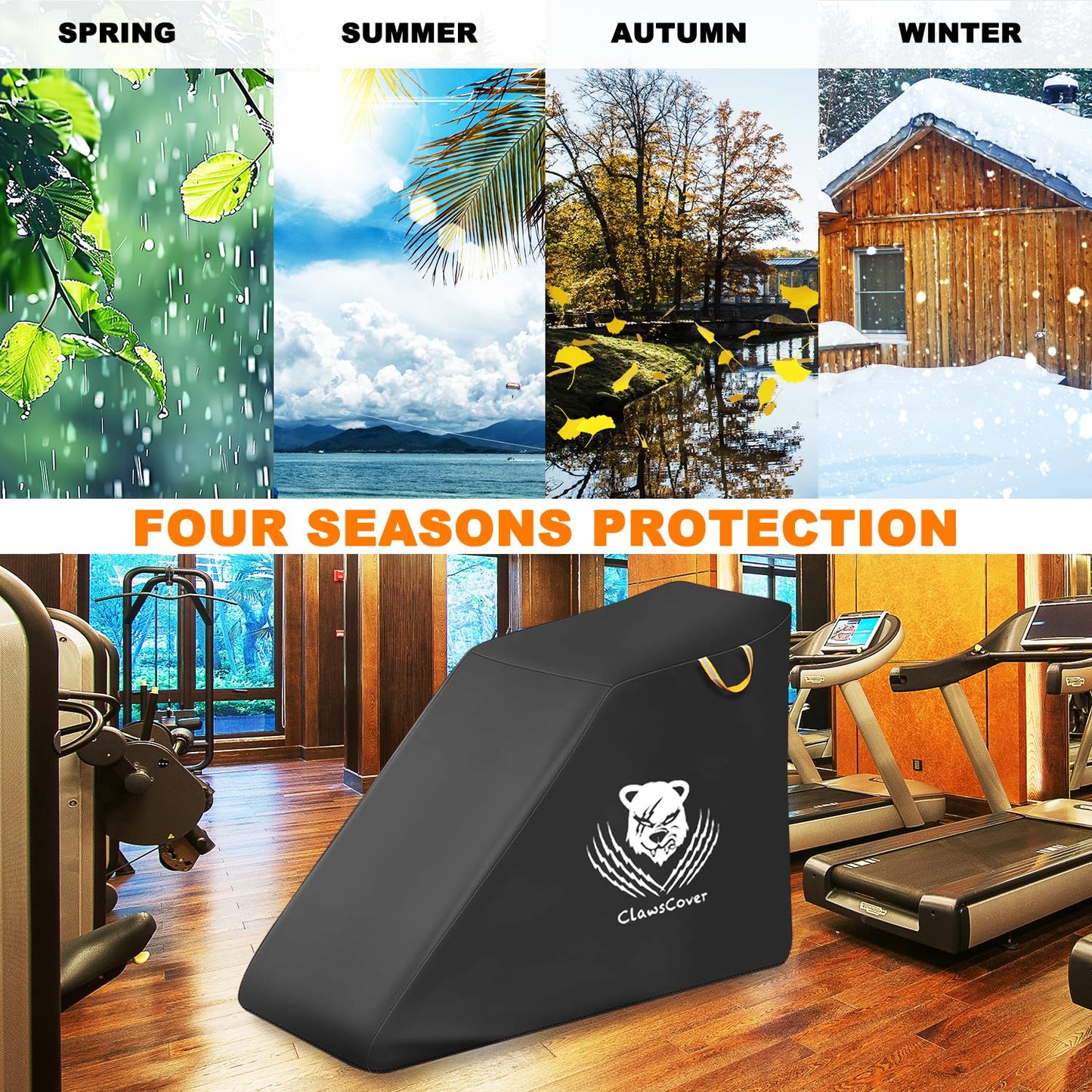 ClawsCover Unfolding Treadmill Cover Waterproof Dustproof Running Machine Cover Exercise Workout Equipment Protective with Night Relfective Handle,Elastic Hem,for Home Gym Indoor Outdoor Use,Black