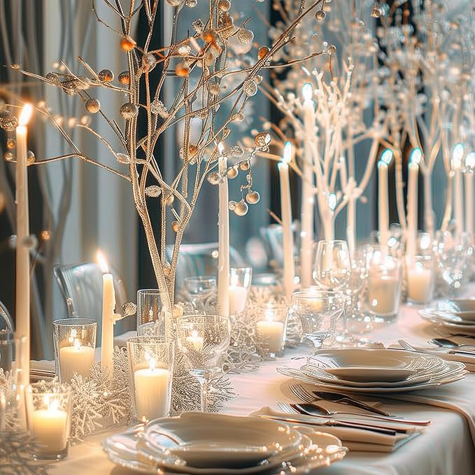 MTLEE Multi Height Unscented Candles - 8/10/12 Inch Taper Candles for Dinner Decoration (White, 36)