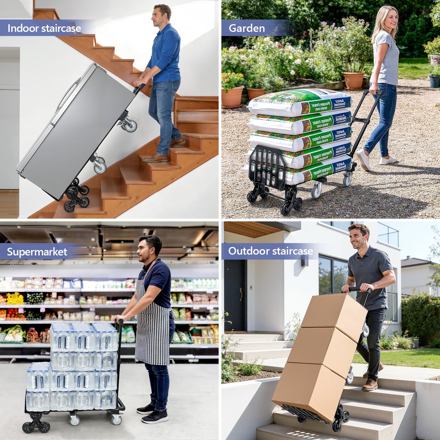 KEDSUM 3-in-1 Convertible Stair Climbing Dolly, 660LBS Heavy Duty Dolly Cart with Wheels, Hand Truck with Adjustable Handle Angle & Expandable Base for Home, Warehouses, 10-Wheel Design with Brakes