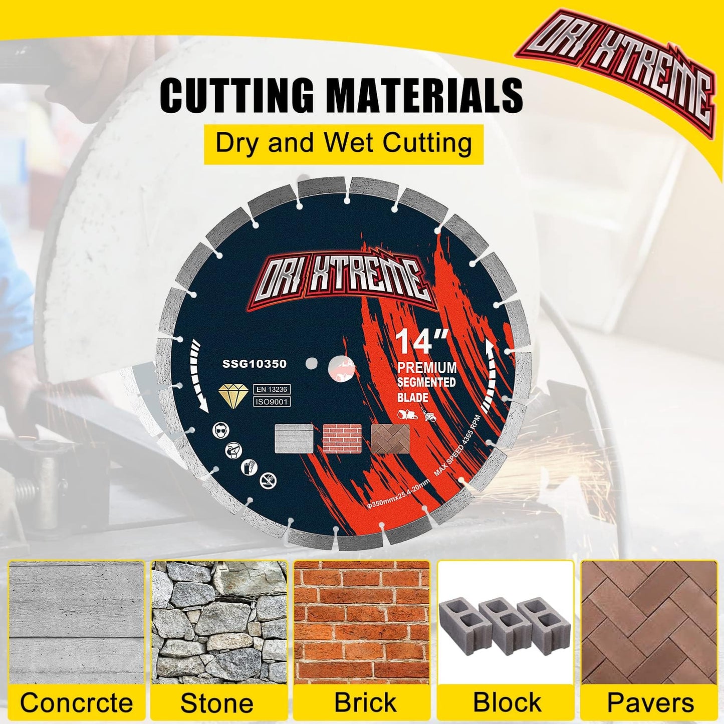 ORIXTREME 14 Inch Diamond Concrete Saw Blade 10Pcs, Segmented General Purpose Blade Dry/Wet Cutting Concrete, Reinforced Concrete, Masonry, Brick, Block,1"-20mm Arbor