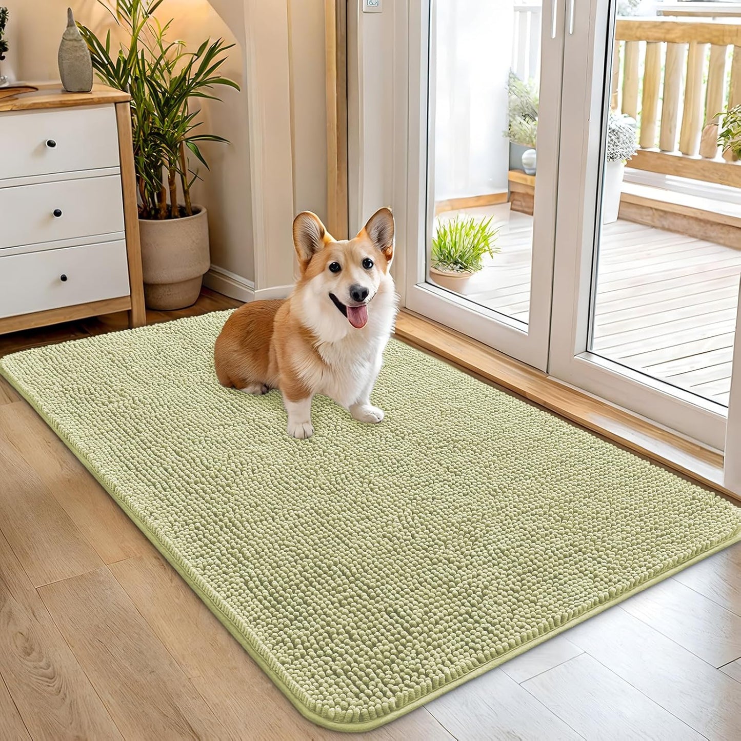 OLANLY Dog Door Mat - Absorbent Non-Slip Chenille for Muddy Paws | 45x27, Quick Dry, Vanilla