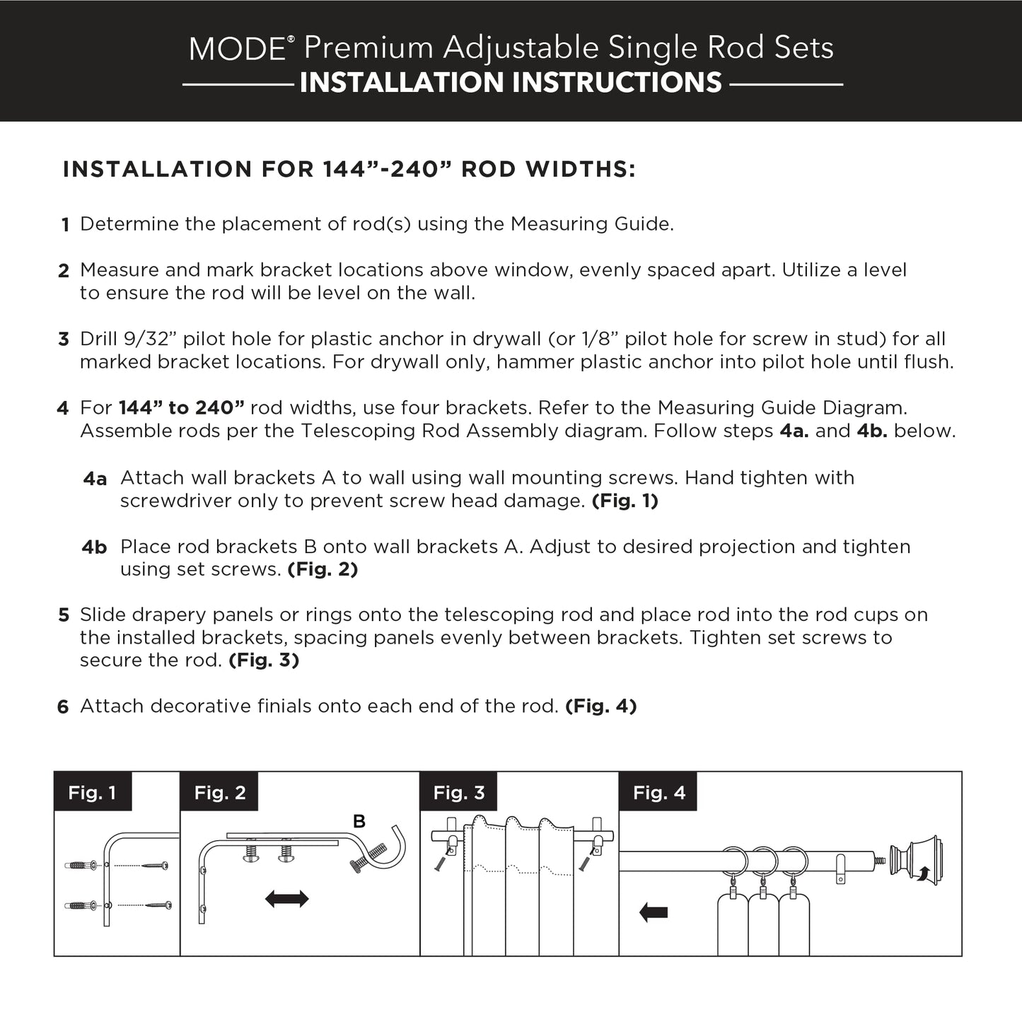 MODE Premium Collection Single Curtain Rod Set with Cylinder finials - 144 to 240 in, Warm Gold