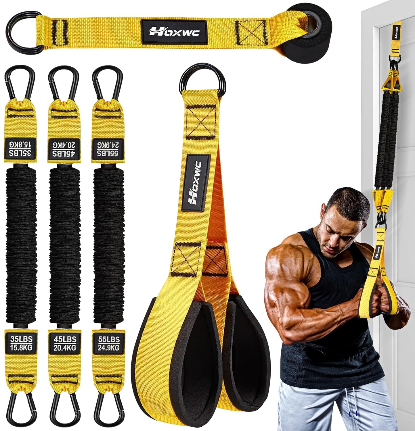 HOXWC Resistance Bands with Handles, Exercise Bands with Door Anchor for Working Out, Home Gym Workout Equipment for Push Downs, Tricep, Biceps, Arms, Back, Chest, Abs, Shoulder Training