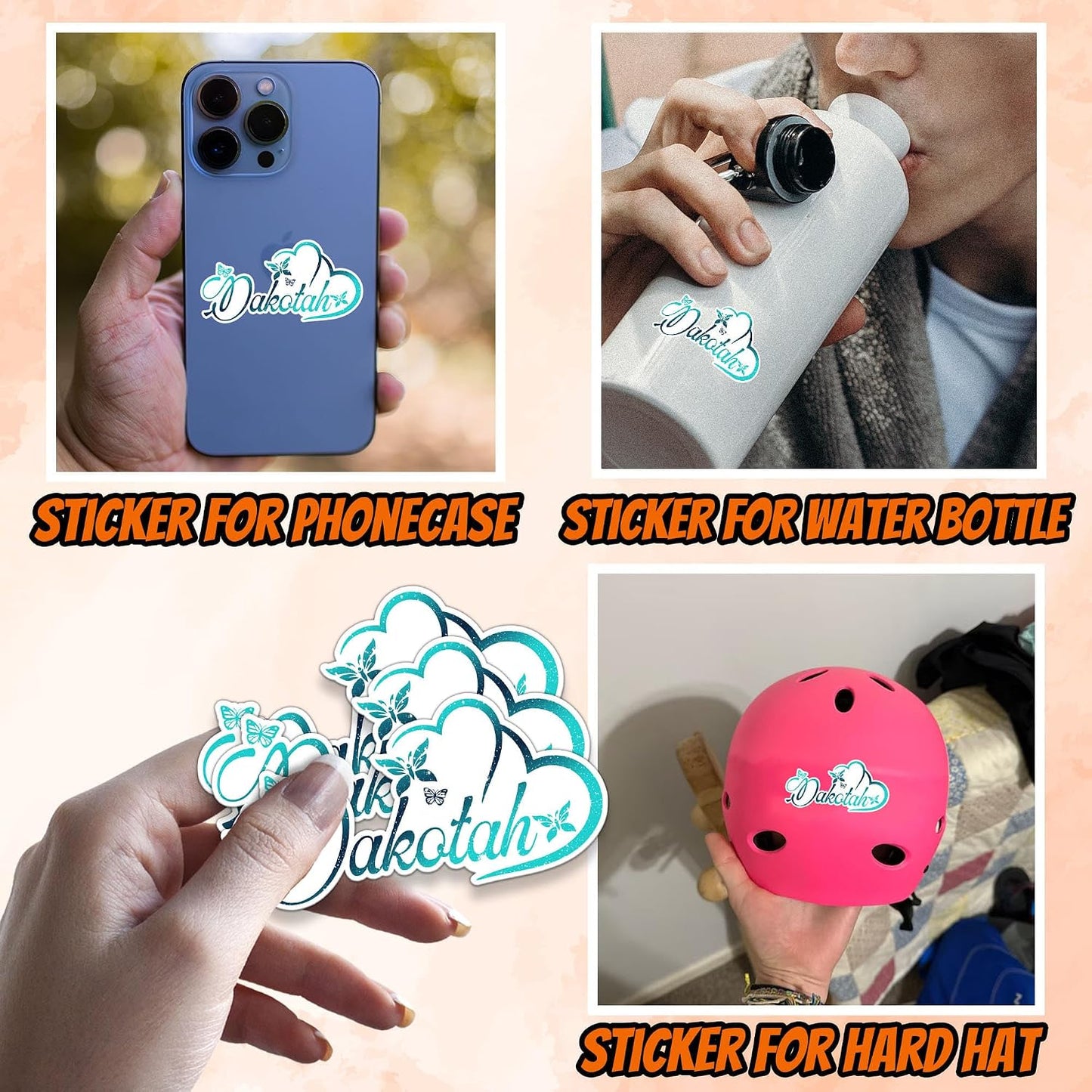 Custom Butterfly Floral Heart Name Sticker Personalized Text Flower Animal Lovers Colorful Waterproof Vinyl Sticker