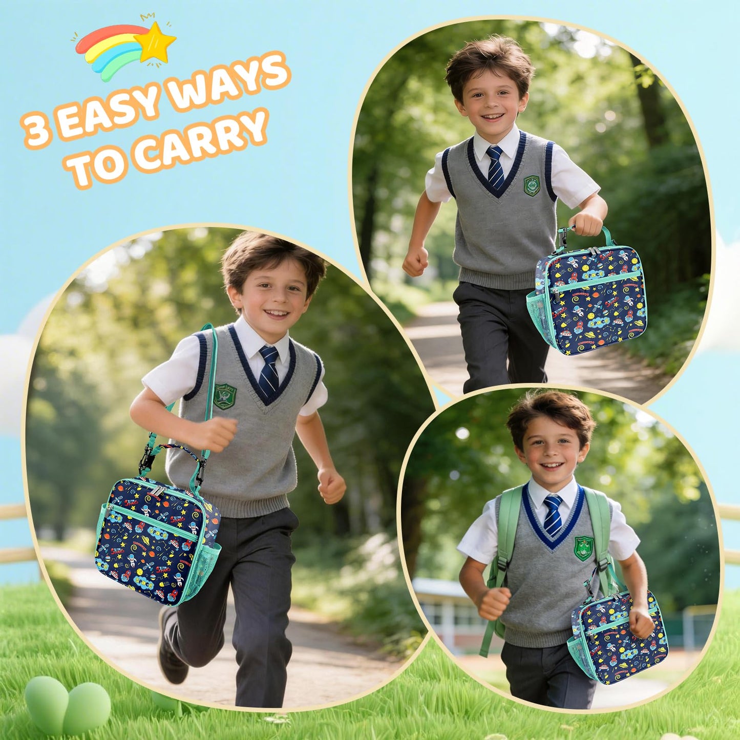 ZAZIWZ Lunch Bag for Kids Insulated Lunch Boxe for Girls Boys Reusable Cooler Tote Small Lunchbag Back to School Cute Lunchbox for Teens 02 (Space)