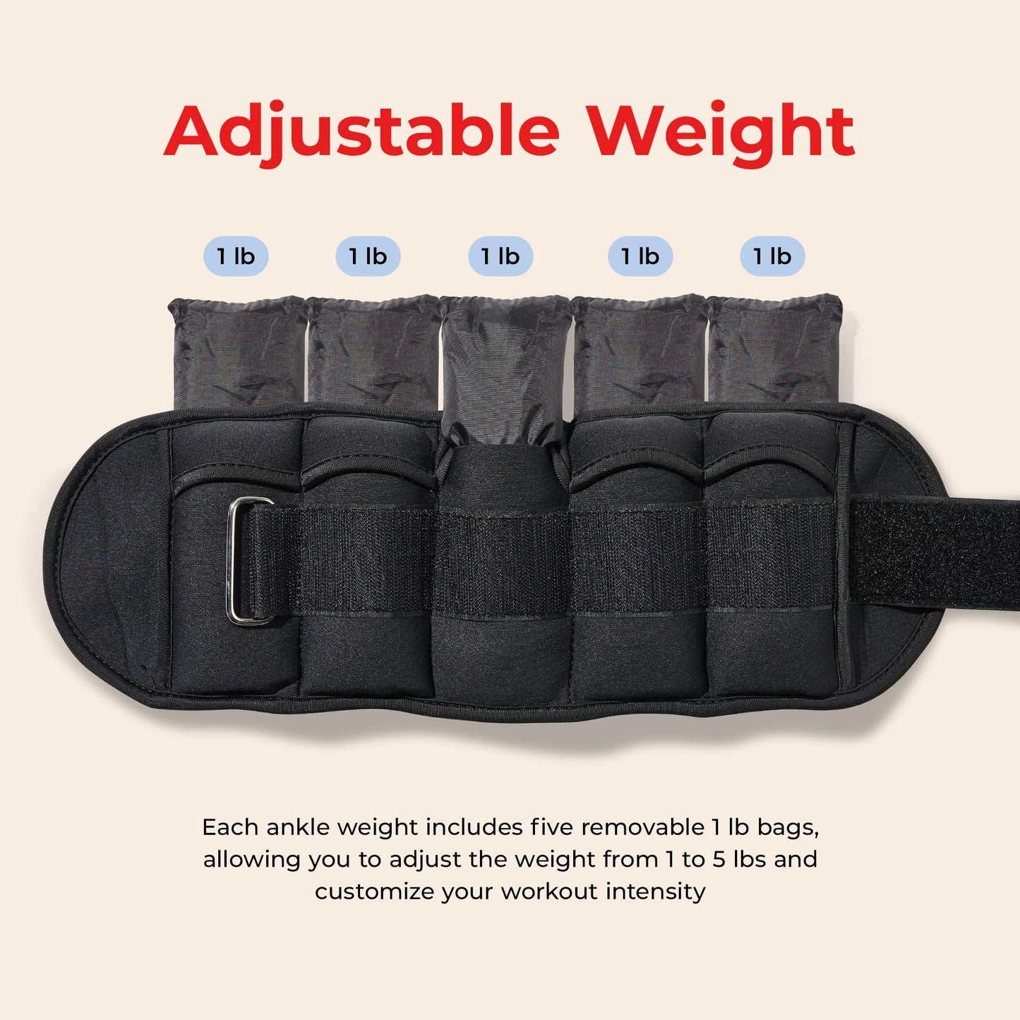 Sunny Health & Fitness Ankle Weights for Women, Men & Kids – Adjustable 1–5 lb Pair | Wrist, Arm & Leg Weights for Walking, Pilates, Yoga & Cardio