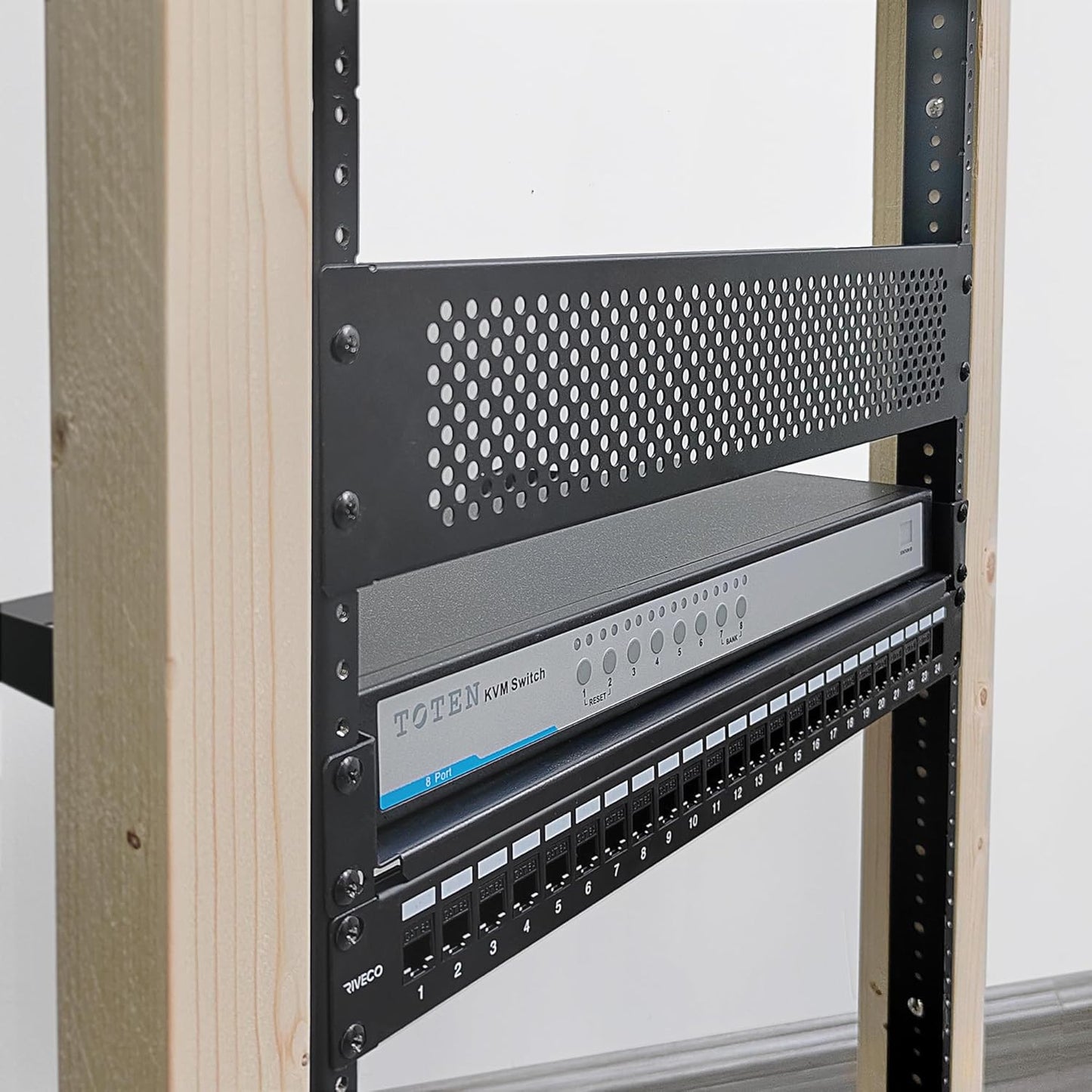 RIVECO 2 8U 3.0 mm PCS Rack Rails, Tapered Holes Rack Mount Rails for Recording & Network Wooden Cabinet Mounting
