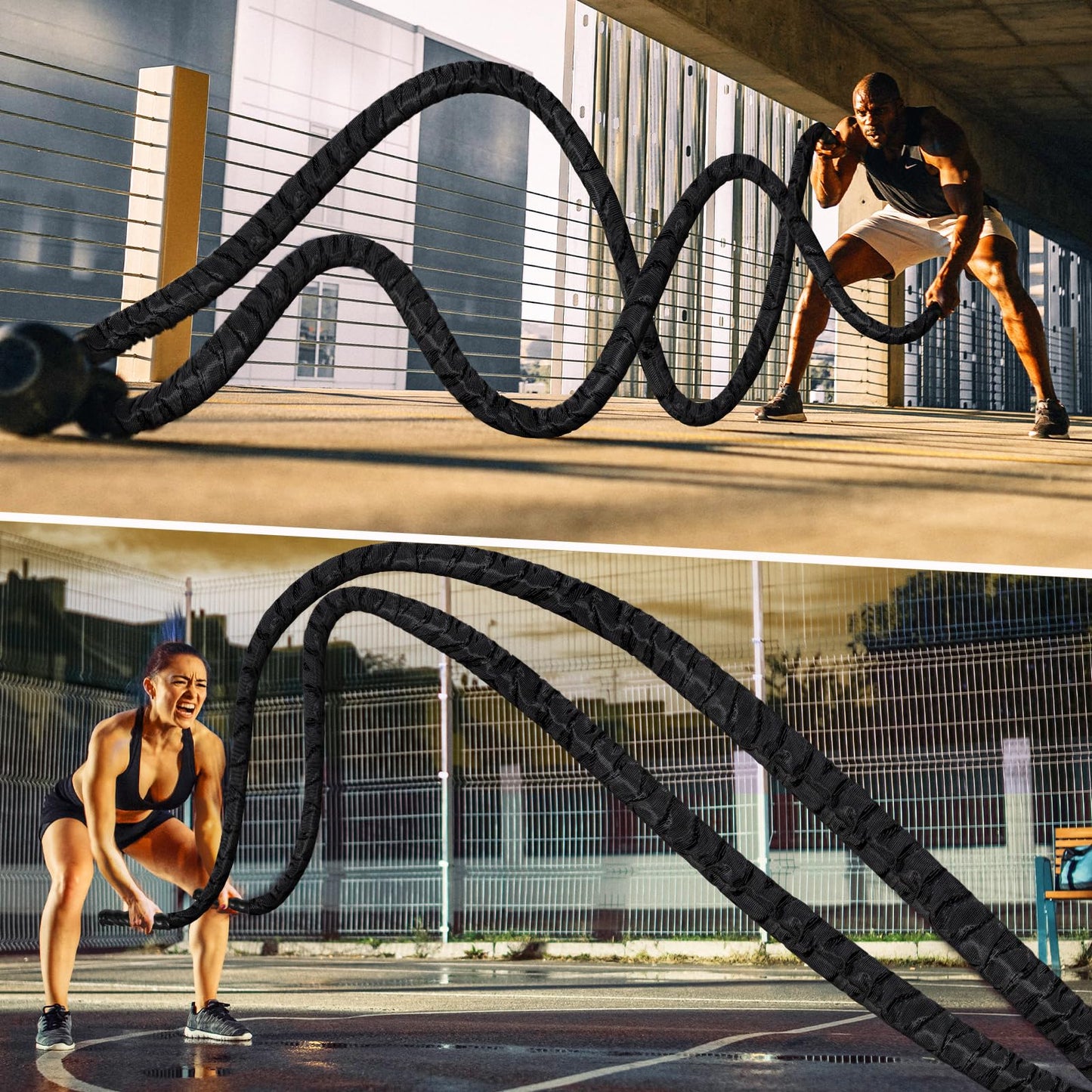 Battle Ropes for Home Gym Exercise: 1.26 Inch Diameter 30FT Length Workout Rope Exercise Rope Training Ropes with Protective Sleeve for Kids Men Women Exercise Fitness & Strength Training