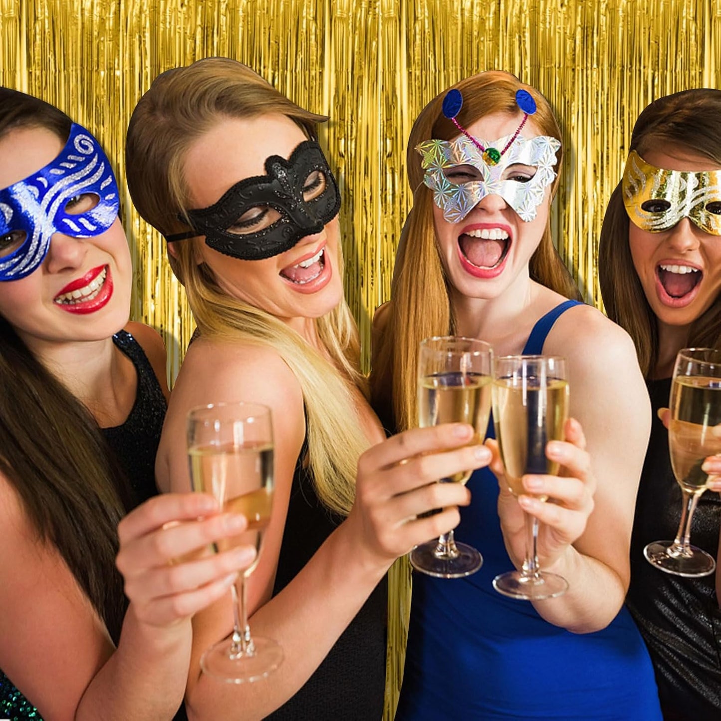 Skiennix Gold Fringe Curtain Backdrop - 5 Pack Tinsel Streamers for Parties & Events | Perfect for Birthdays, Christmas, & Graduations