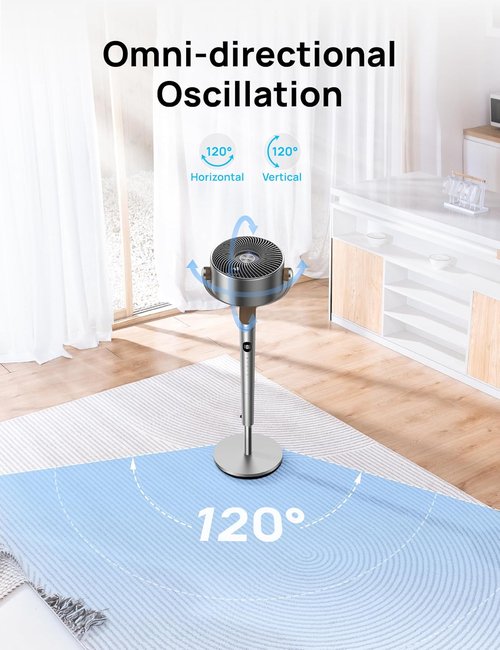 DREO Oscillating Fan - 120° Omni-Directional Circulator with Remote | 20 dB Quiet, 8 Speeds, 35-40" Height