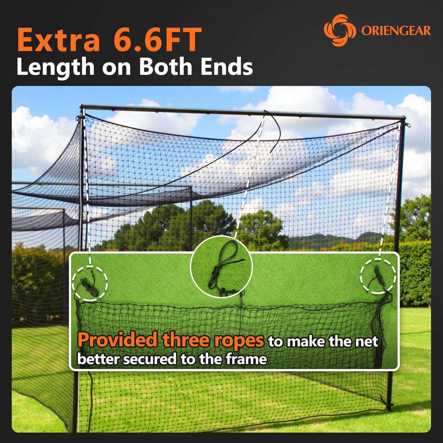ORIENGEAR Baseball Batting Cage Nets, ONLY NET, 12'H x12'W x 70'L Baseball and Softball Cage Netting, 1.88" Mesh, Professional Fully Enclosed Heavy Duty PE Hitting Cage Net with Door, Without Poles