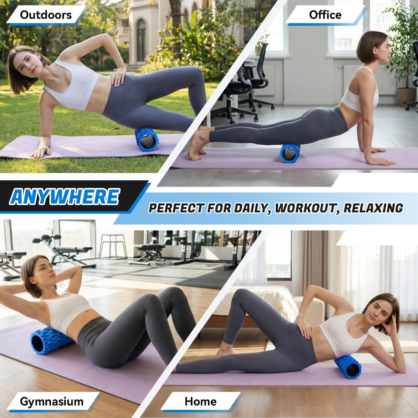 JOYVANTAGE Foam Roller for Deep Tissue Massager, 15" High Density Exercise Patented Roller for Muscle Massage and Myofascial Trigger Point Release Back Roller Improves Mobility (Blue)