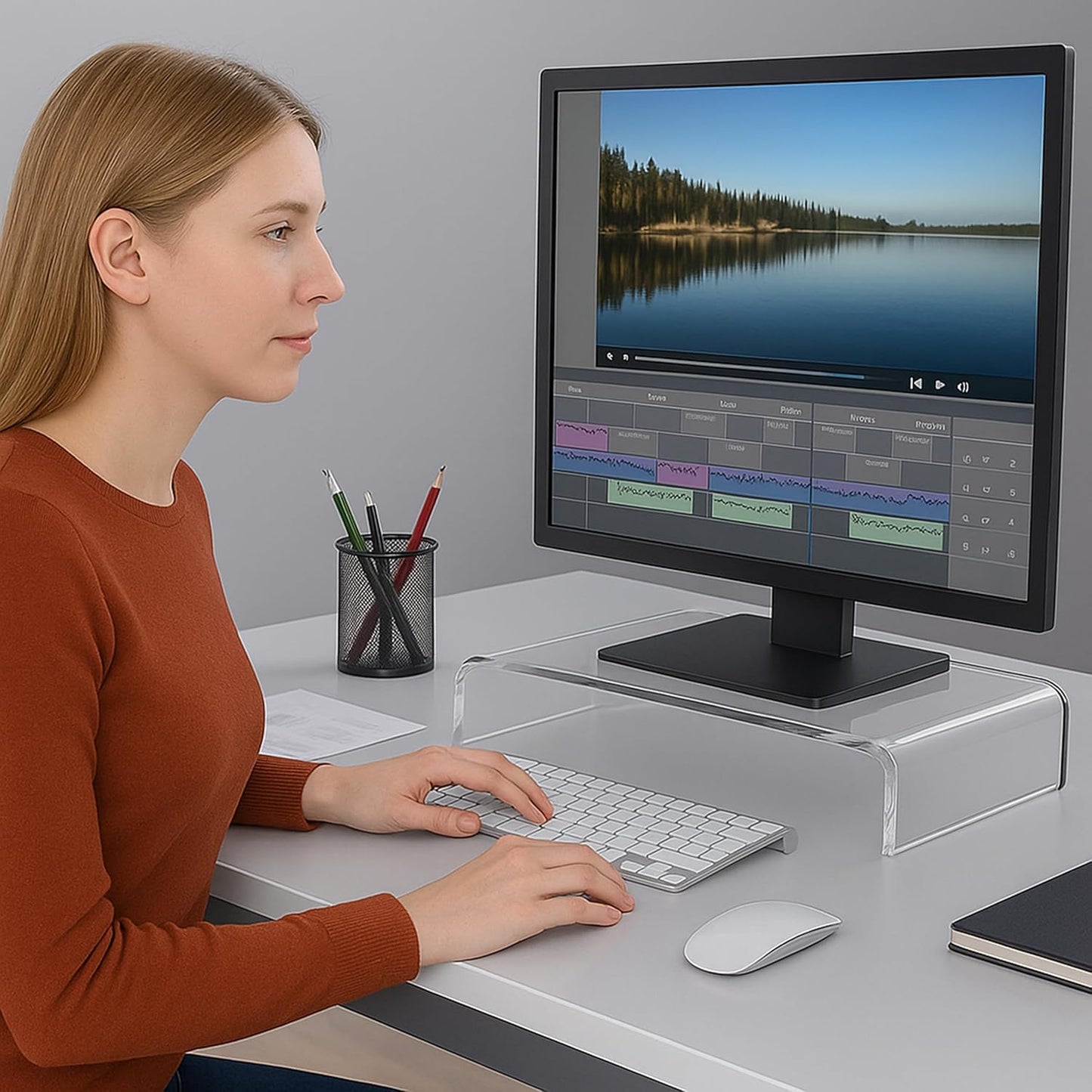 Clear Acrylic Monitor Riser for Home Office - AMT Premium Design