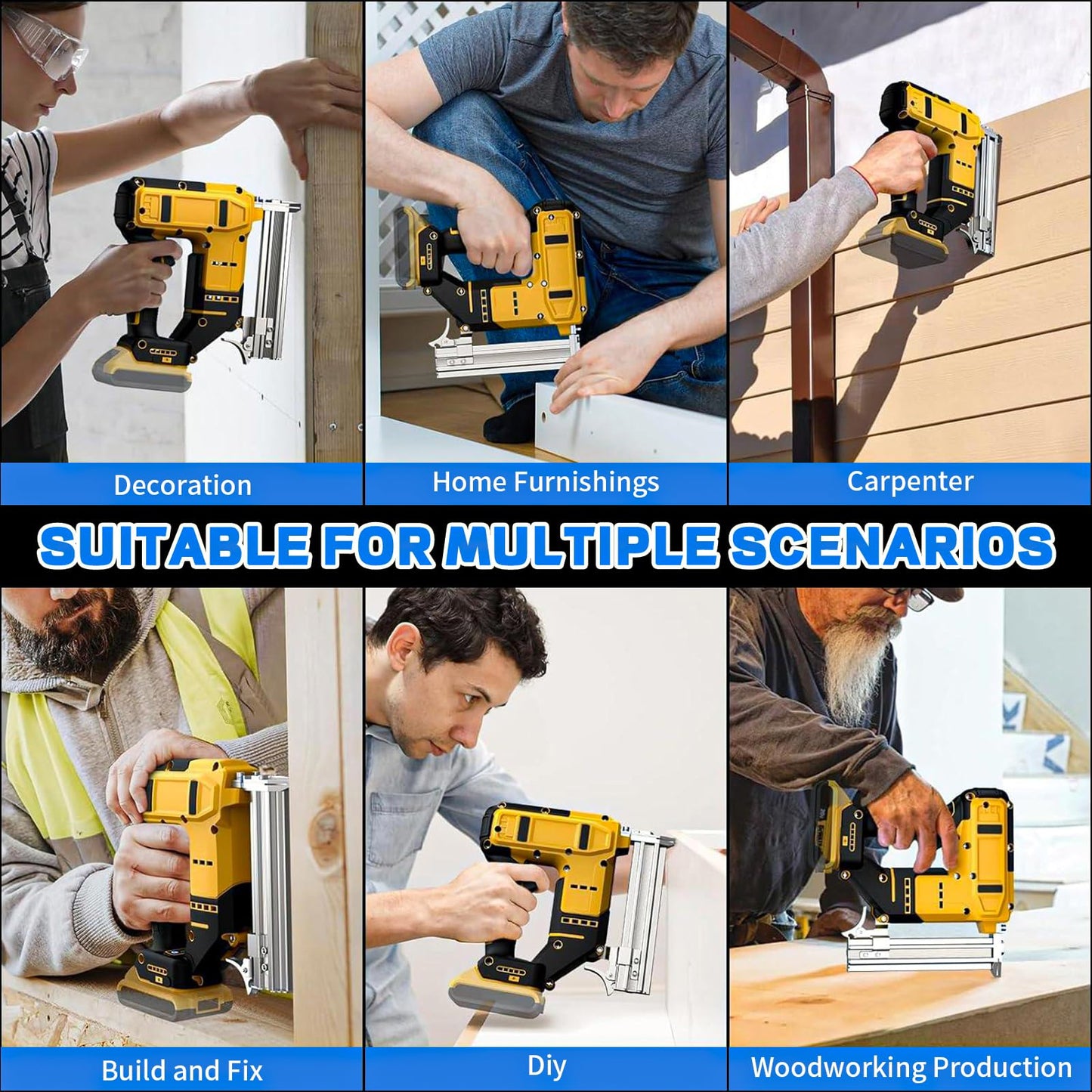 18 Gauge Cordless Brad Nailer & Staple Gun for Dewalt 20V MAX Battery, 2-in-1 Battery Powered Electric Nail Gun with 1000 Nails for Woodworking, DIY, Framing & Home Improvement (No Battery)