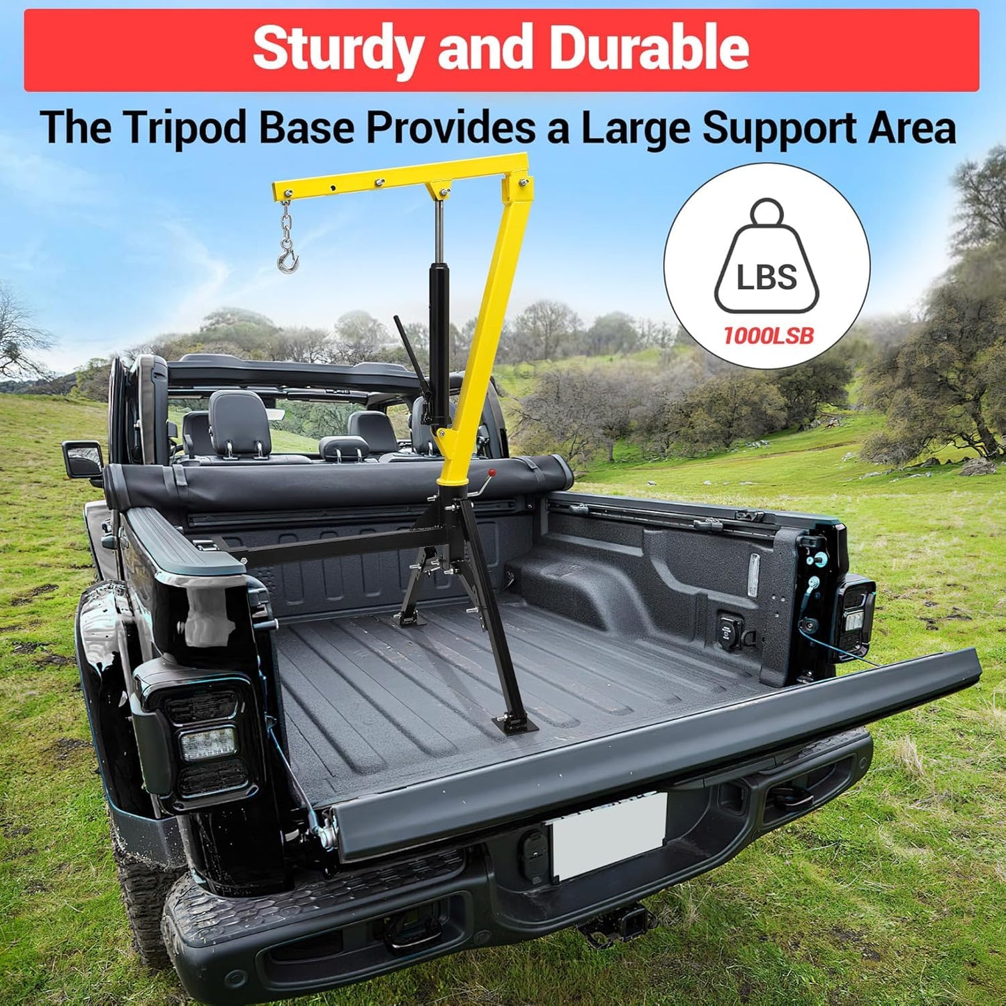 Towallmark Hydraulic Pickup Truck Crane, 1000 lbs Capacity with 3 Boom Capacities of 500 lbs, 750 lbs & 1000 lbs for Lifting Goods in Construction, Industry, Forestry