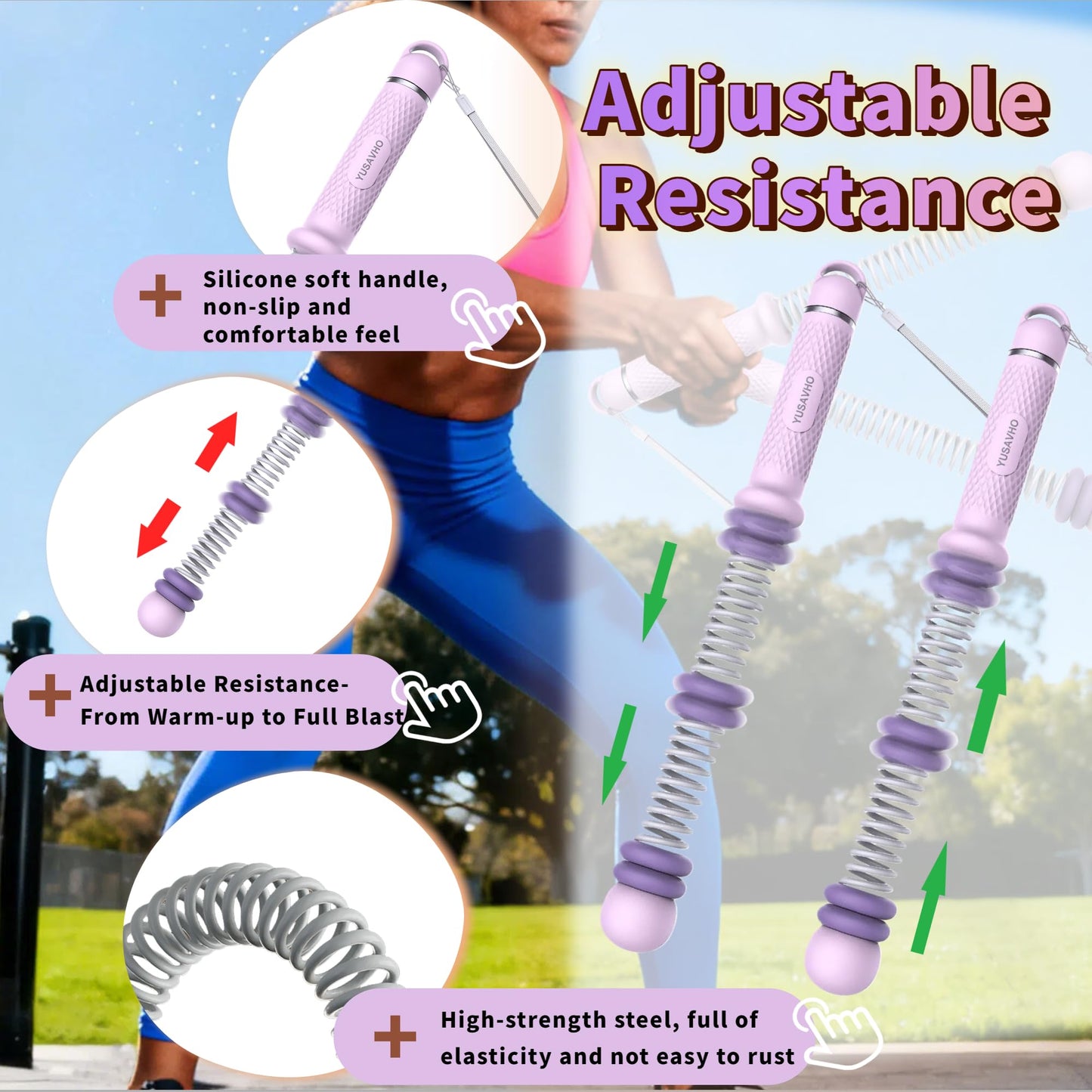 Adjustable Ropeless Battle Ropes for Home Gym for Men & Women, Quiet Air Resistance Heavy Duty Cordless Battle Rope,Exercise Ropes with Variable Resistance, Strength & Low-Impact Cardio for HIIT