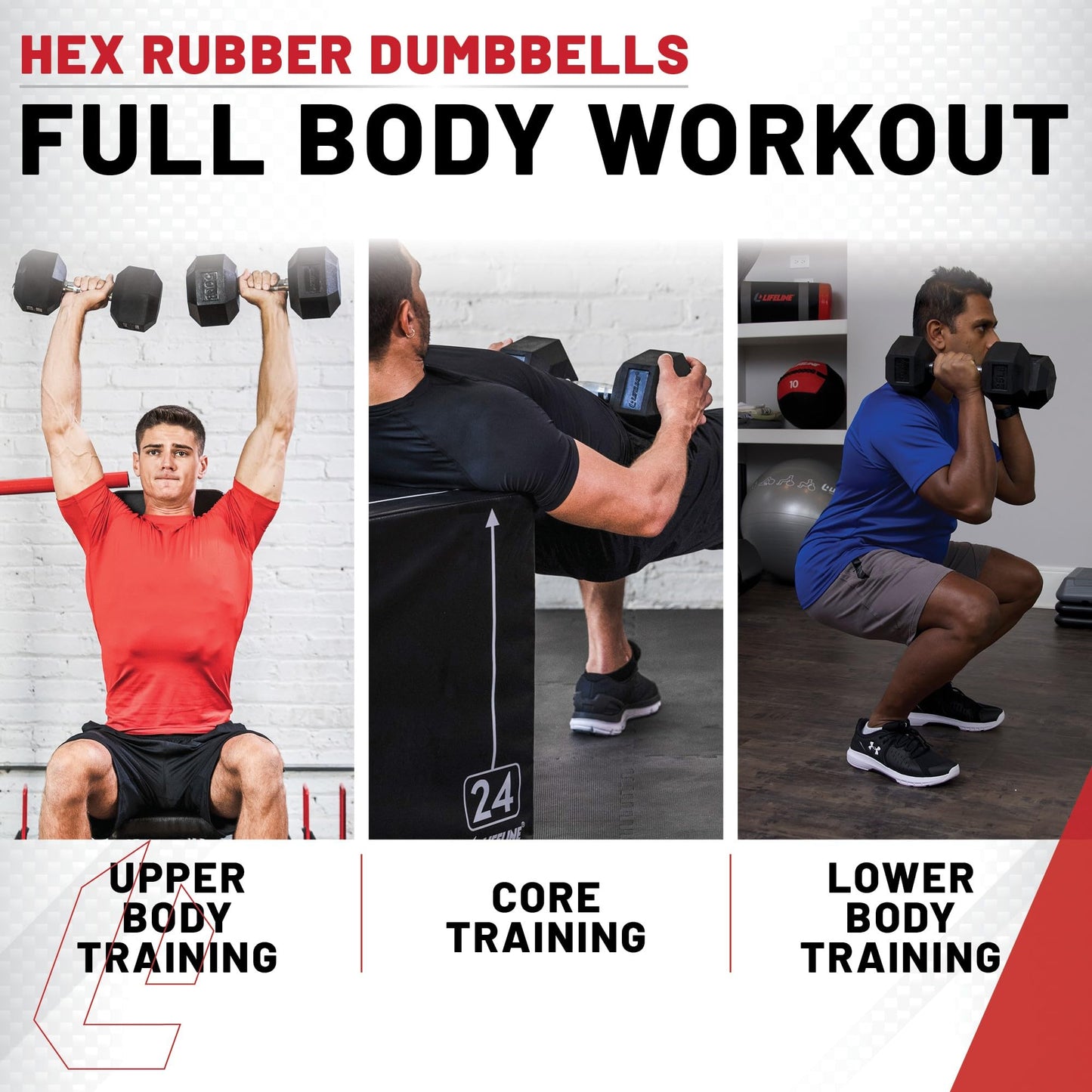Lifeline Hex Dumbbells – Premium Quality, Low Odor, and Ergonomic Knurled Handle, 65 lb