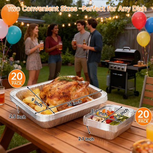 40 Pack Aluminum Pans with Lids,20 Large 9x13" Aluminum Pans Disposable (10 Thick Large Lids) & 20 Medium 8.5x6" Foil Pans (20 Foil Covers), Aluminum Trays With Lids for Baking, Meal Prep, Takeout