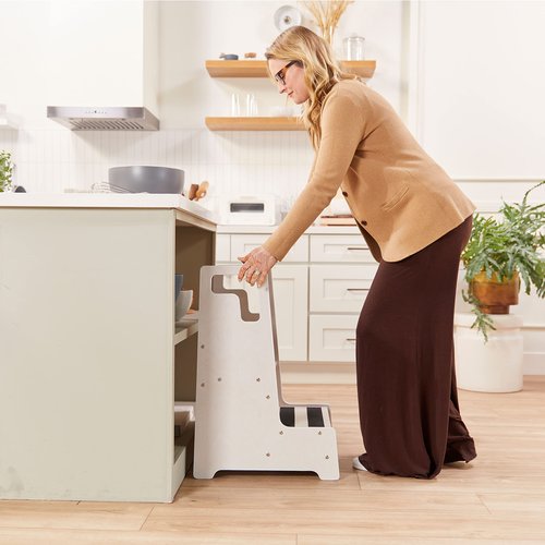ECR4Kids Reach-Up Step Stool with Handles, Kids Furniture, White Wash