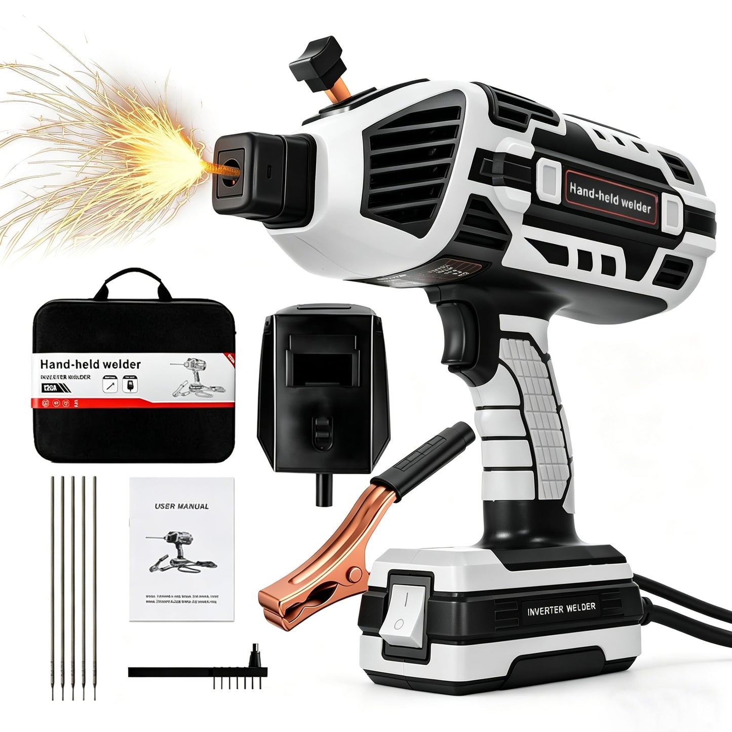 YesRight Welding Machine Handheld 110V 120Amp Portable ARC Welder Gun Hand Held Welder Machine with IGBT Inverter 5 Variable Current Adjustment for 1/16''-1/8'' Welding Rods