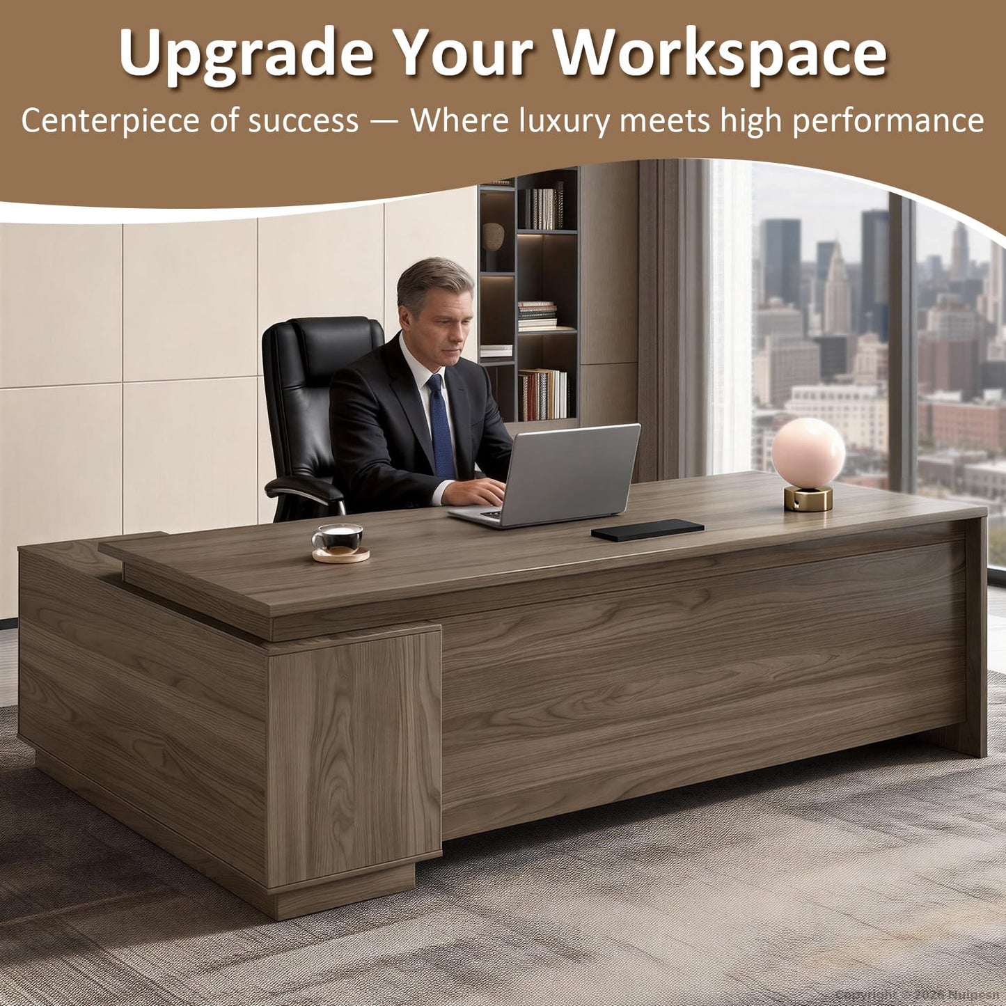 Nuipesn 63" L-Shaped Executive Desk with Reversible Storage Cabinet, Locking Drawers & Cable Management, Modern Office Desk for Home Office or Business Workspace, Black Walnut