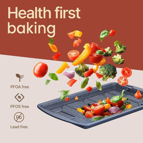 Blue Marble Cookie Sheet Set by [Brand Name] - Nonstick Carbon Steel Pan & Cooling Rack, Oven Safe Up to 450°F, 17.4” & 14.7”