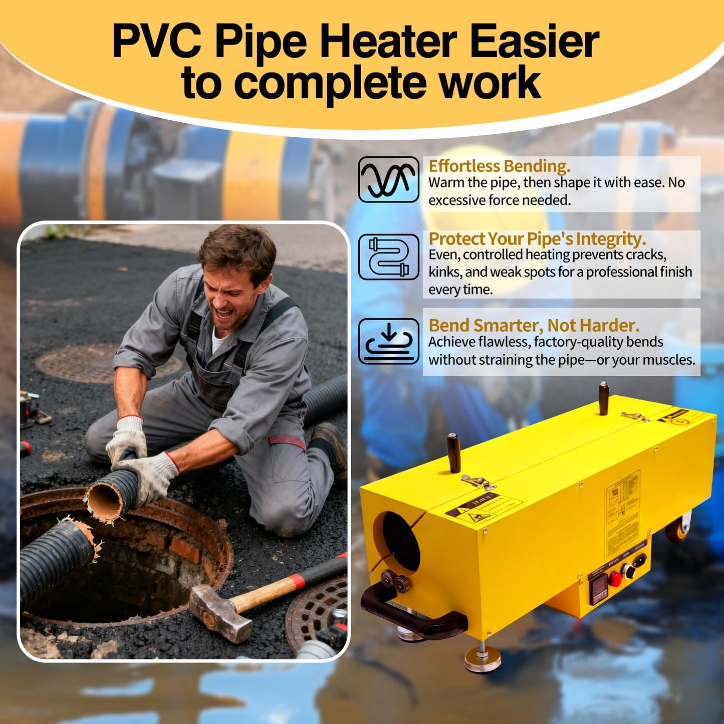 1/2" to 4" Electric PVC Pipe Heater with Power Indicator & Transport Wheels - 1800W 120V Digital Temperature Control Bending Tool for Electrical Conduit & Plumbing Pipes