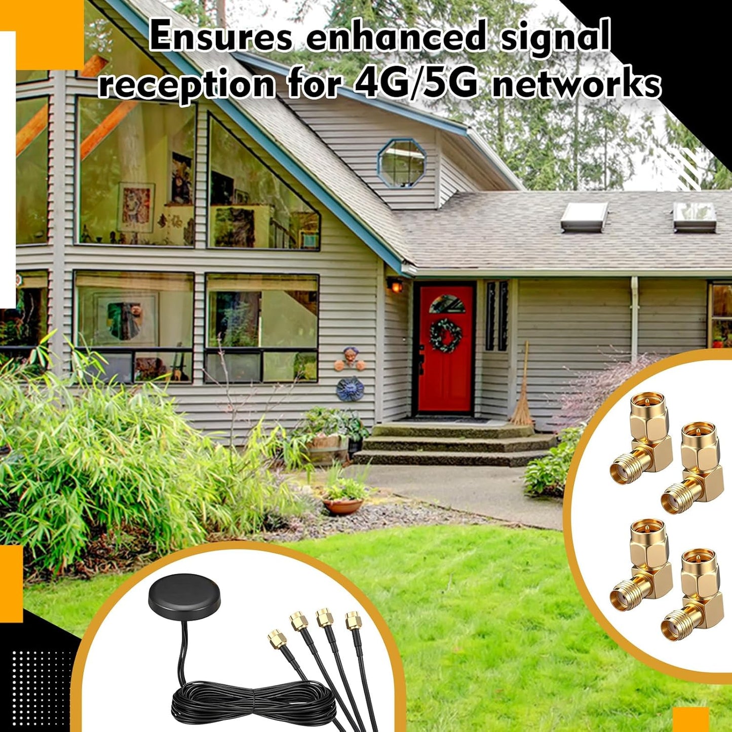 FairySandy 5 5G 4x4 5G Pcs Mobile Antenna MIMO Omnidirectional LTE Antenna with SMA Male to Female Right Angle Adapter
