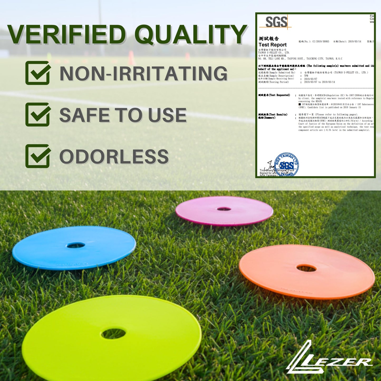 LEZER 6 Inch Flat Cones, Spot Markers, Soccer Cones, Field Court Markers, Sit Spots, Flat Discs, Soccer Training Equipment, Agility Practice, Football, Made in Taiwan, Set of 48