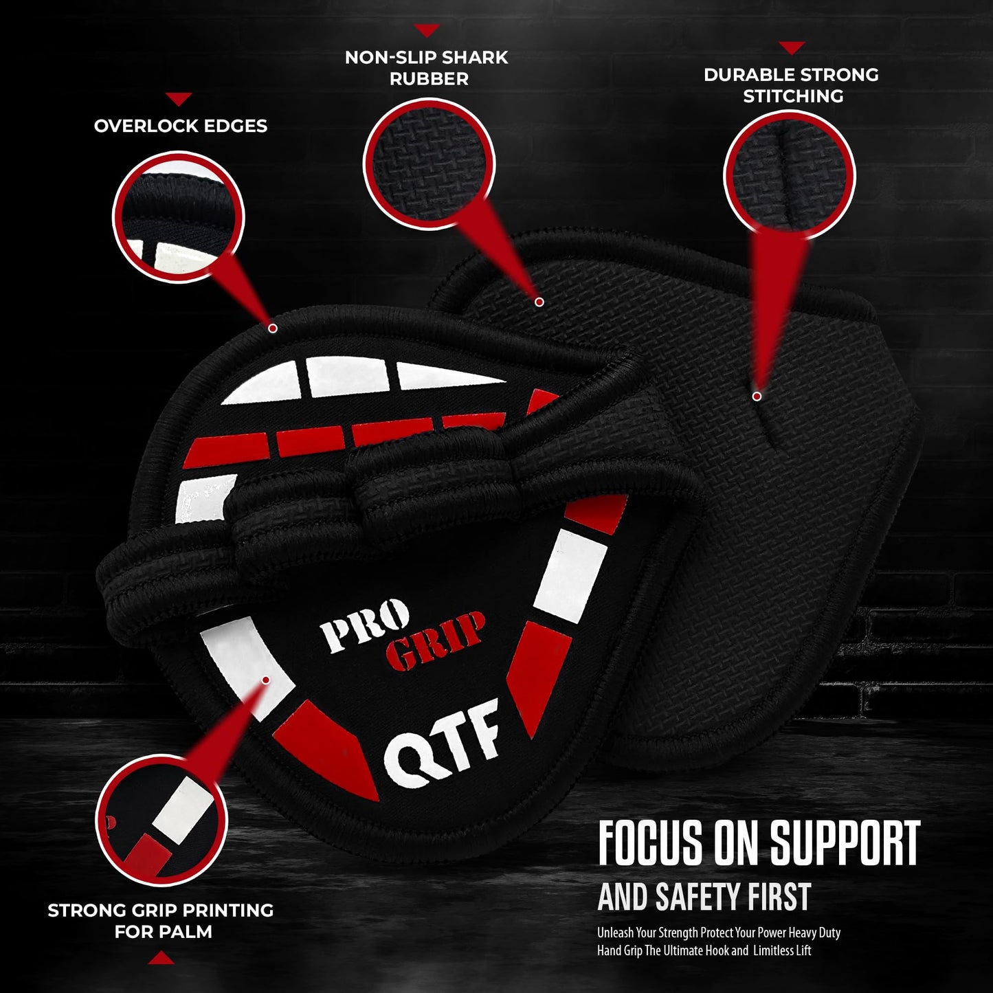 QTF Gym Grips Pads - Neoprene Gloves Gym Palm Protector Weight Lifting Grips Replacement of Workout Gloves Men and Women - Lifting Grips Pads for Weightlifting, Calisthenics & Pull Ups (Black)
