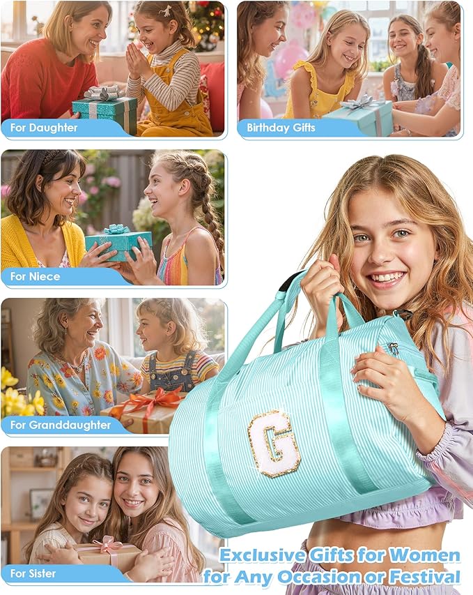 6 Year Old Girl Birthday Gift Ideas,Girl Gym Bag, Kids Initial Overnight Duffel Bags with Shoe Compartment, Personalized Travel Bag with Makeup Pouch, Monogrammed Gifts for Kid (Letter I)