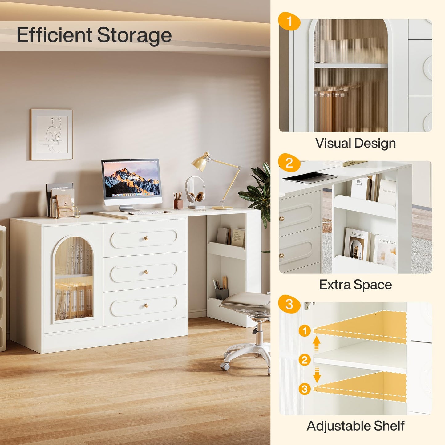 Tribesigns 78" L Shaped Desk with Storage, Modern Corner Desk with 3 Drawers for Small Space, Reversible L Shape Desk with Cabinet & Adjustable Shelves for Home Office Bedroom (White)