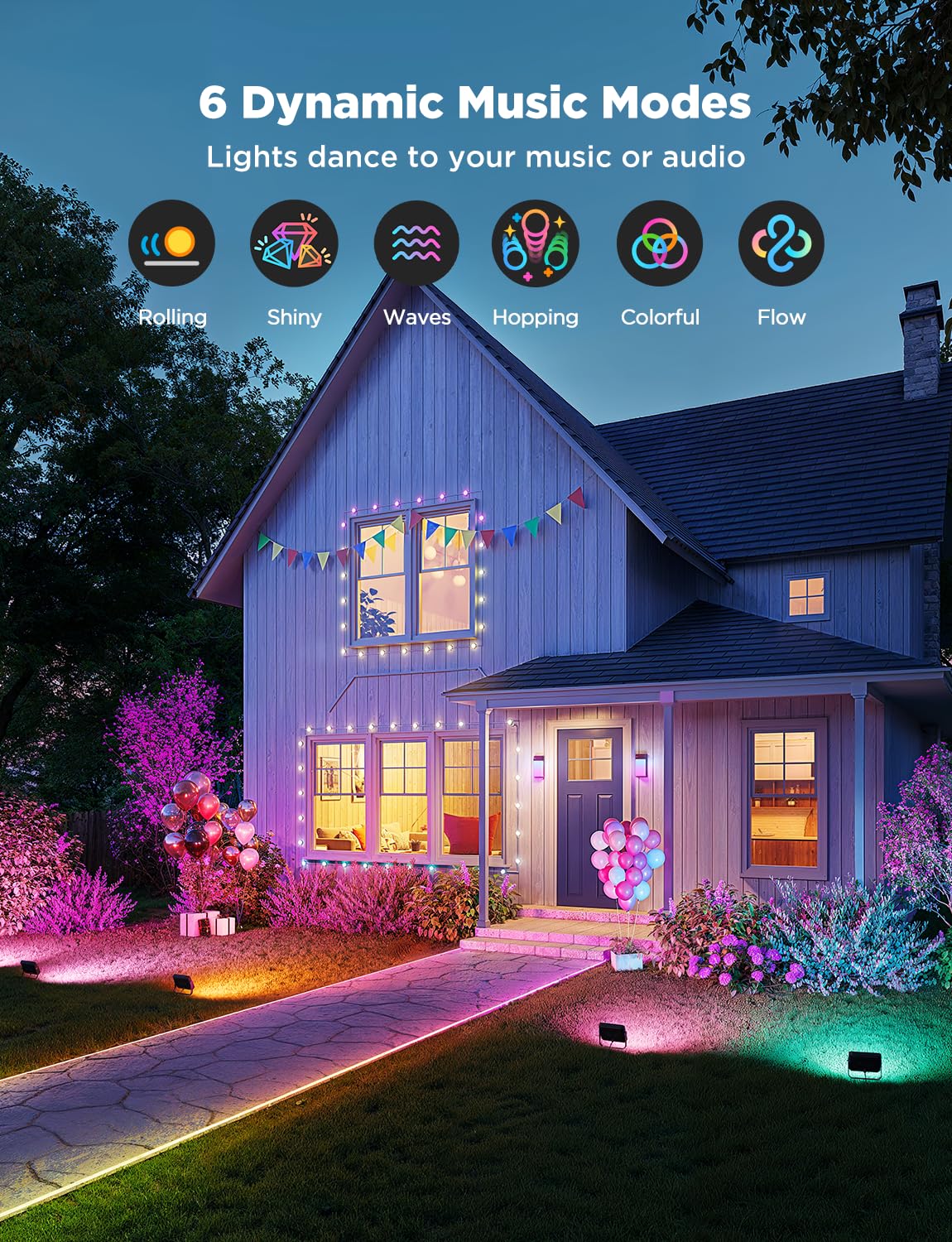 Govee Outdoor Flood Lights 2, RGBIC Warm Cold White LED Lights for Outdoor Decorations, 50 Scene Modes, Landscape Lighting, Upgraded IP66 with App Control, Wired 6 Pack