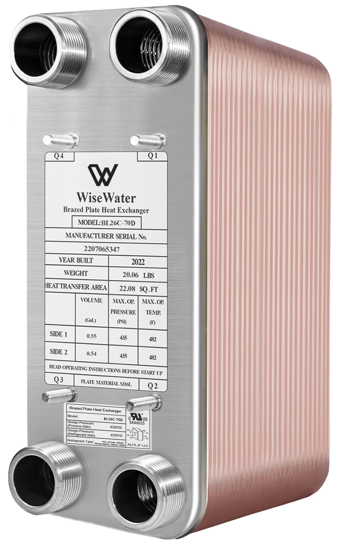 AB Plate Heat Exchanger,5"x12" 70 Plates Water To Water Heat Exchanger, Copper/SS316L Stainless Steel Brazed Plate Heat Exchanger For Floor Heating, Water Heating, Snow Melting