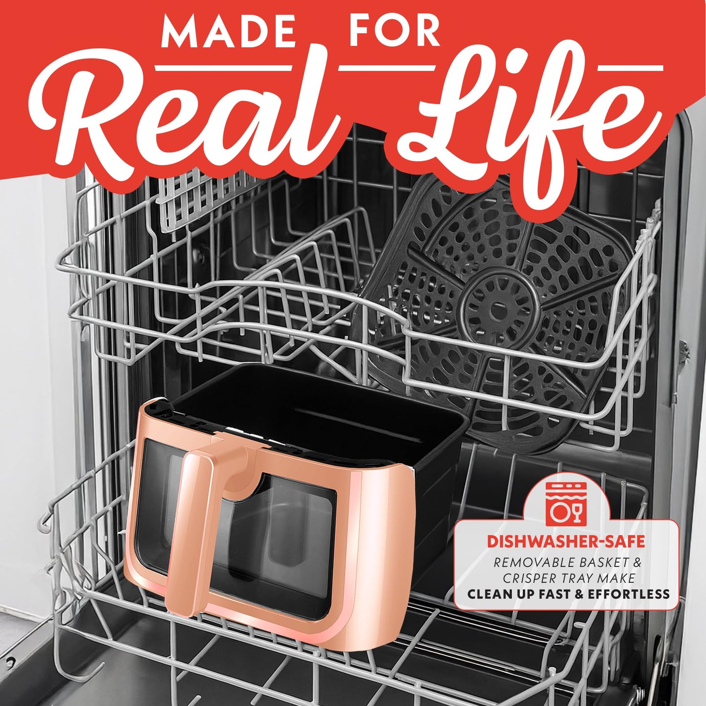 Gourmia 8 Qt Air Fryer, 8 Presets with Digital Display, FryForce 360° Technology, Easy View Window & Interior Light, Dishwasher Safe Basket, Peach